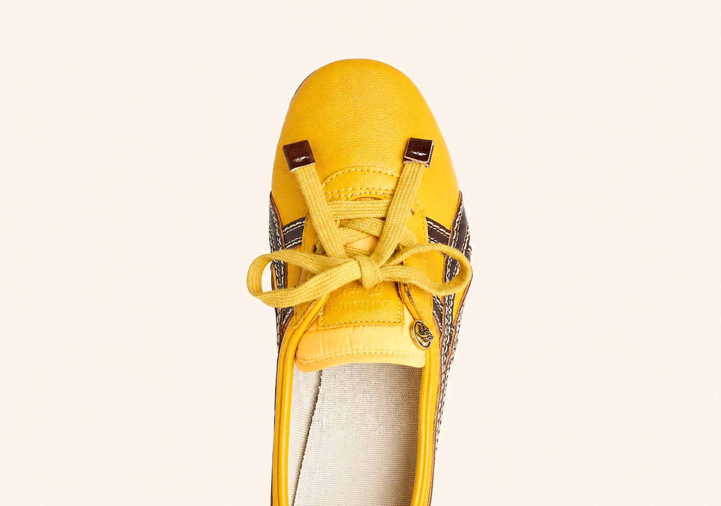 TAI-CHI Sakura Brown Yellow Nappa Leather Sneakers