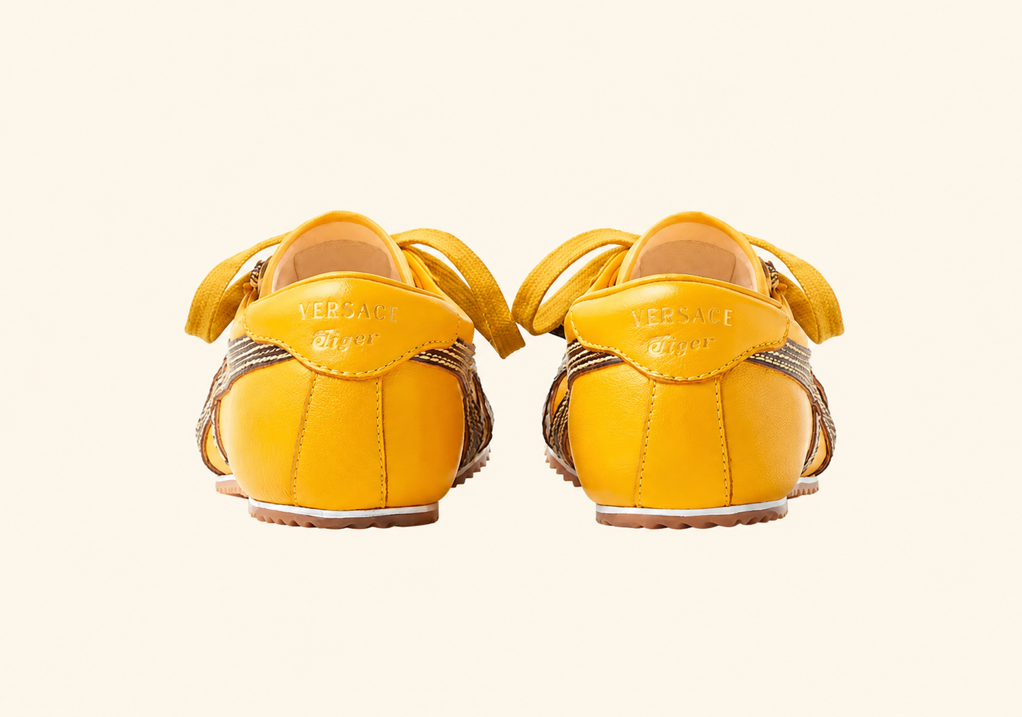 TAI-CHI Sakura Brown Yellow Nappa Leather Sneakers