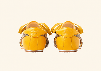TAI-CHI Sakura Brown Yellow Nappa Leather Sneakers