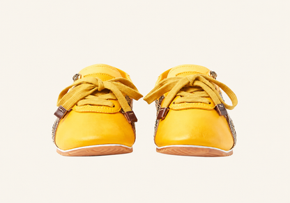 TAI-CHI Sakura Brown Yellow Nappa Leather Sneakers